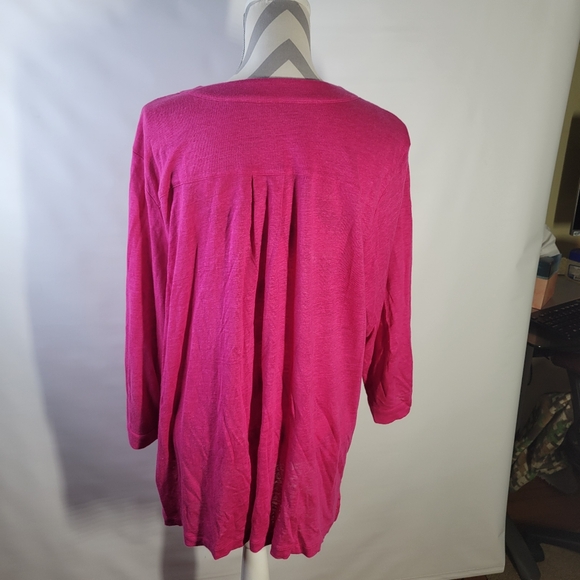 Chicos 100% Linen V neck 3/4 Sleeve top Pink Size 4/XXl - Picture 4 of 6